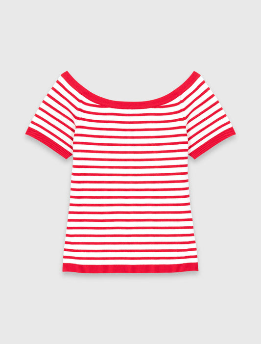 Top de punto a rayas cuello barco