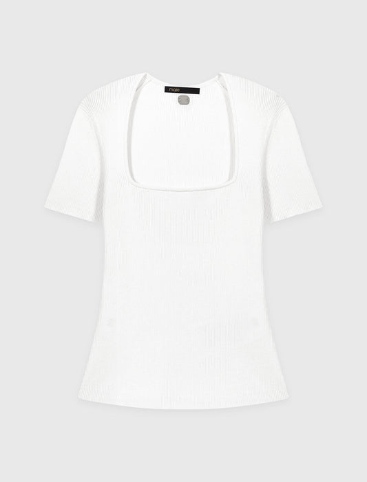 Jersey acanalado de escote cuadrado