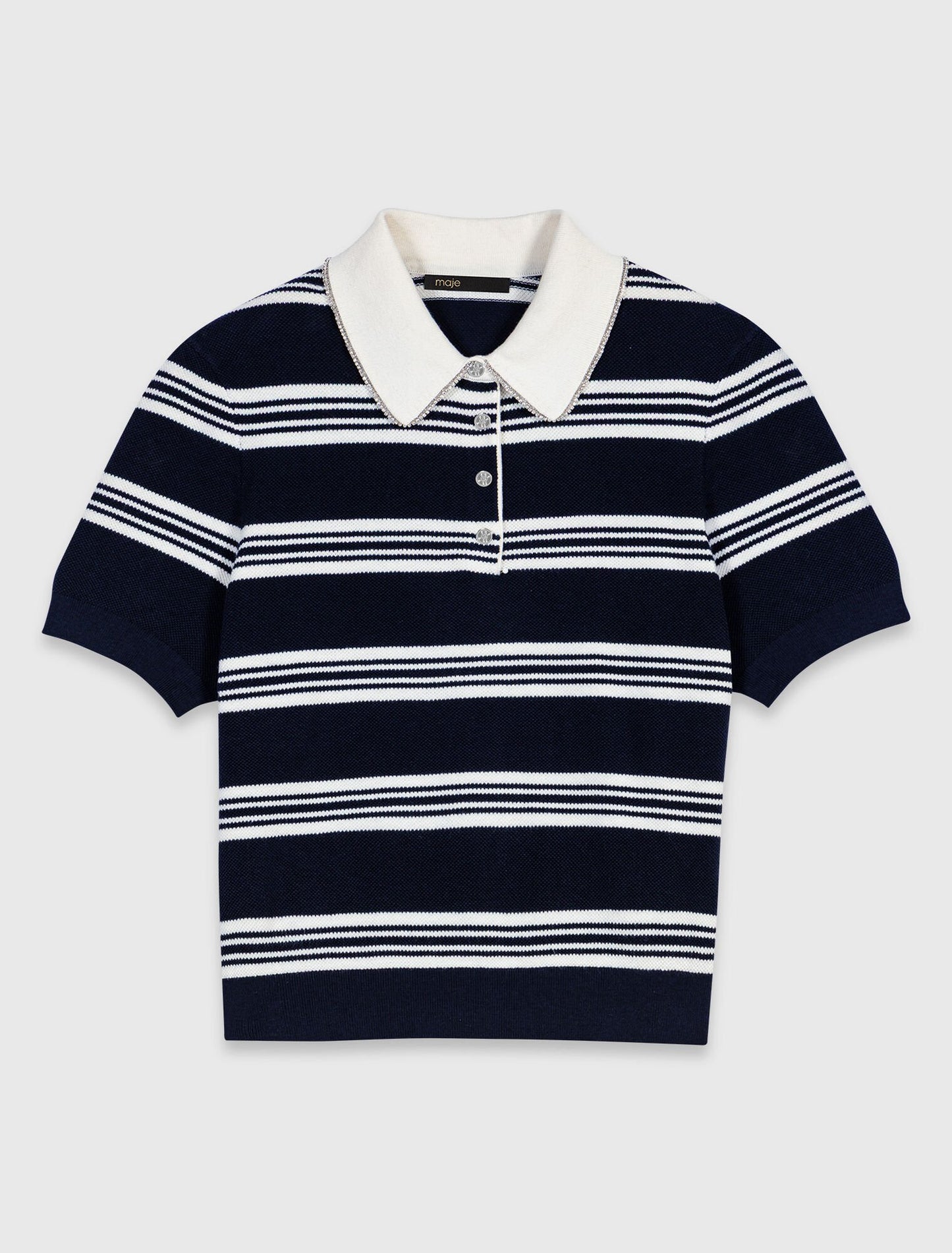 Polo a rayas con strass en cuello