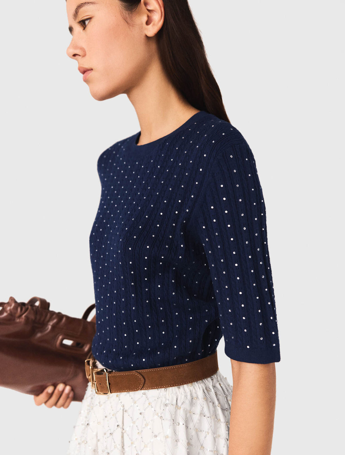 Jersey con strass y cuello redondo