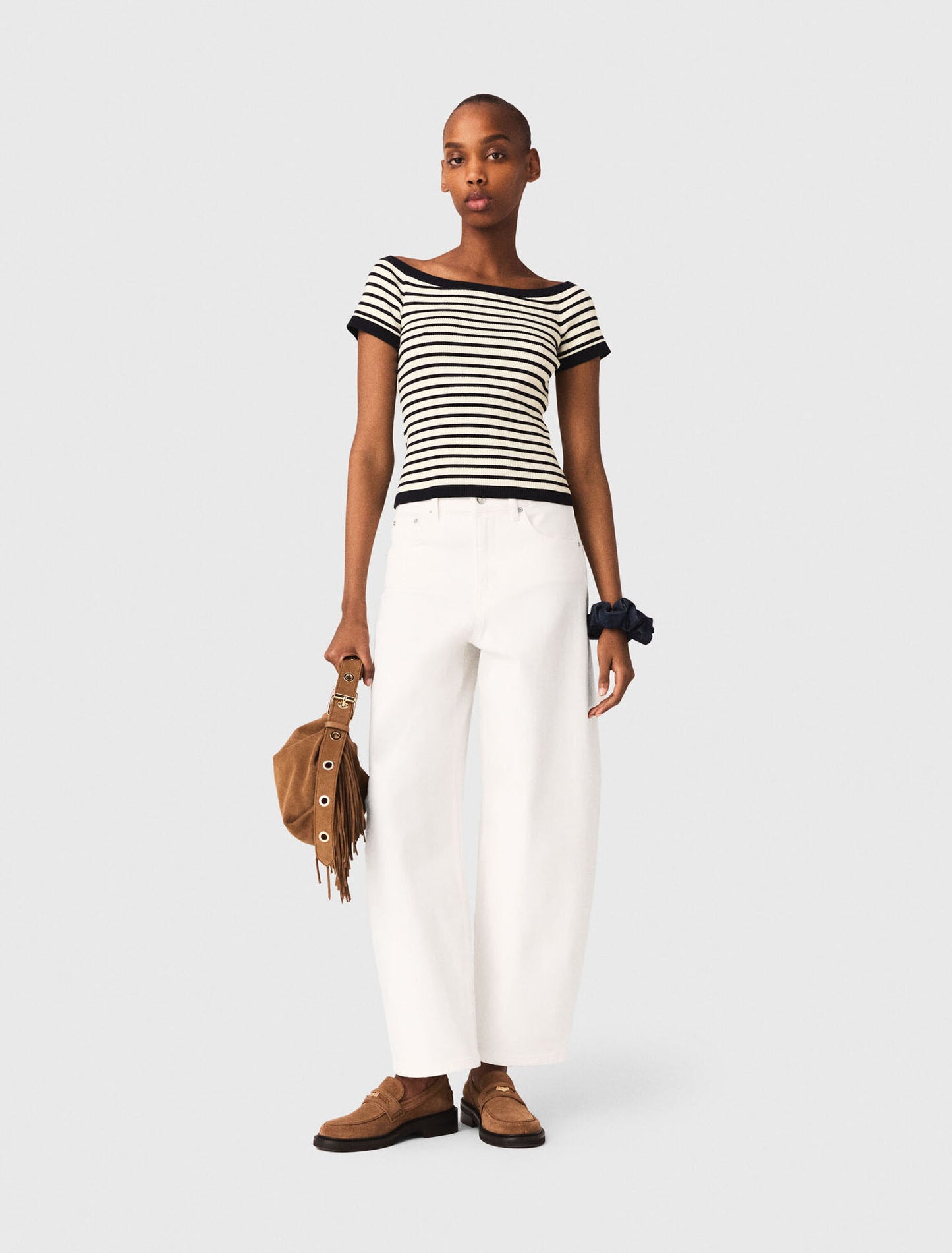 Top de punto de canalé cuello barco