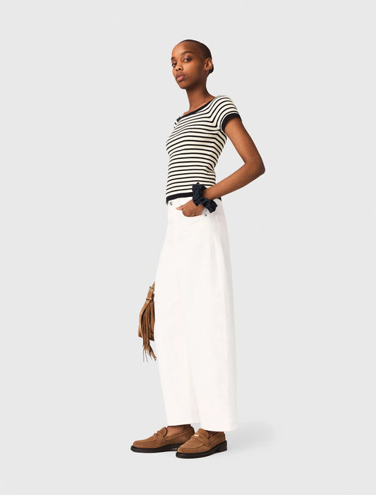 Top de punto de canalé cuello barco