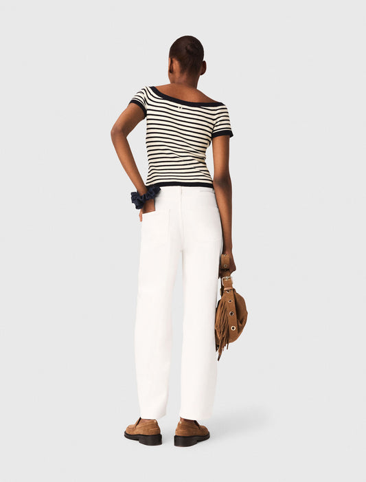 Top de punto de canalé cuello barco