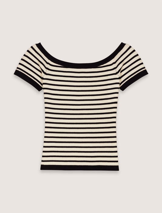 Top de punto de canalé cuello barco