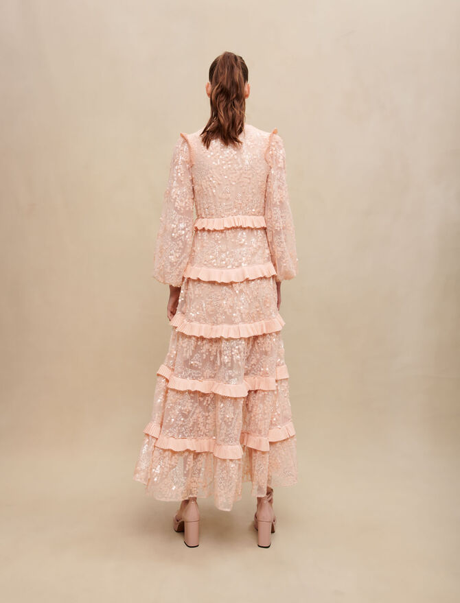 Vestido largo de volantes con lentejuelas