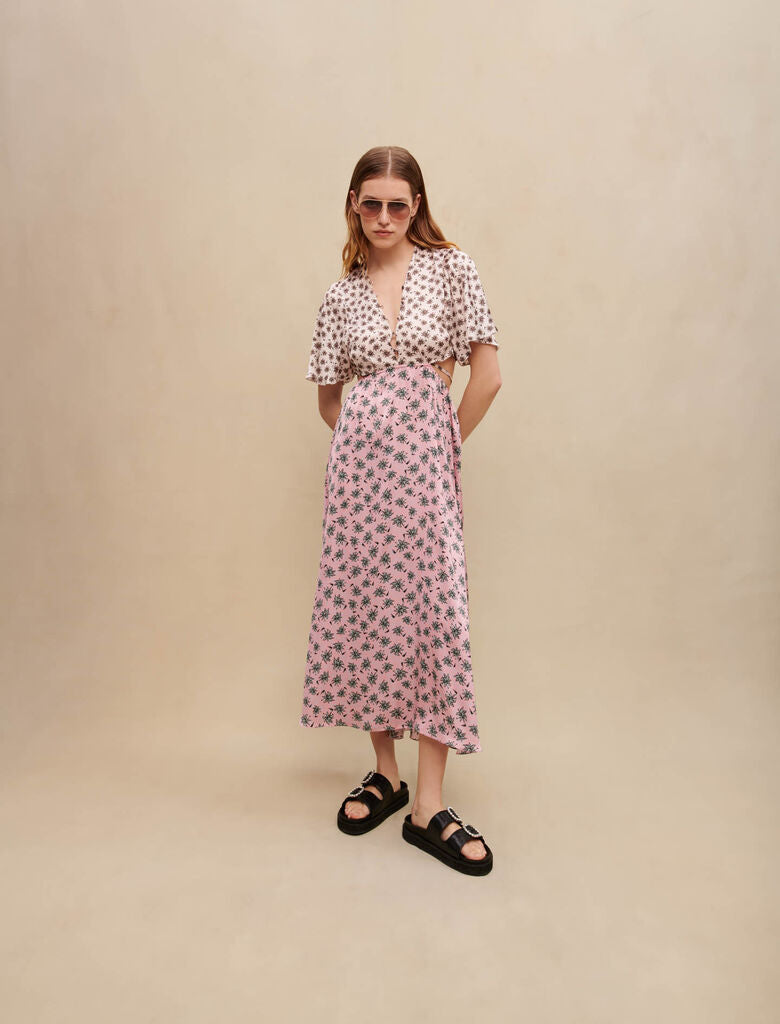 Vestido largo con estampado de palmeras