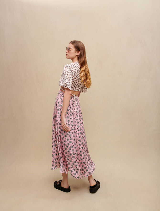 Vestido largo con estampado de palmeras