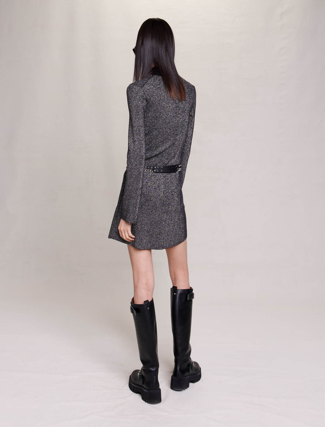 Vestido corto de punto y purpurina