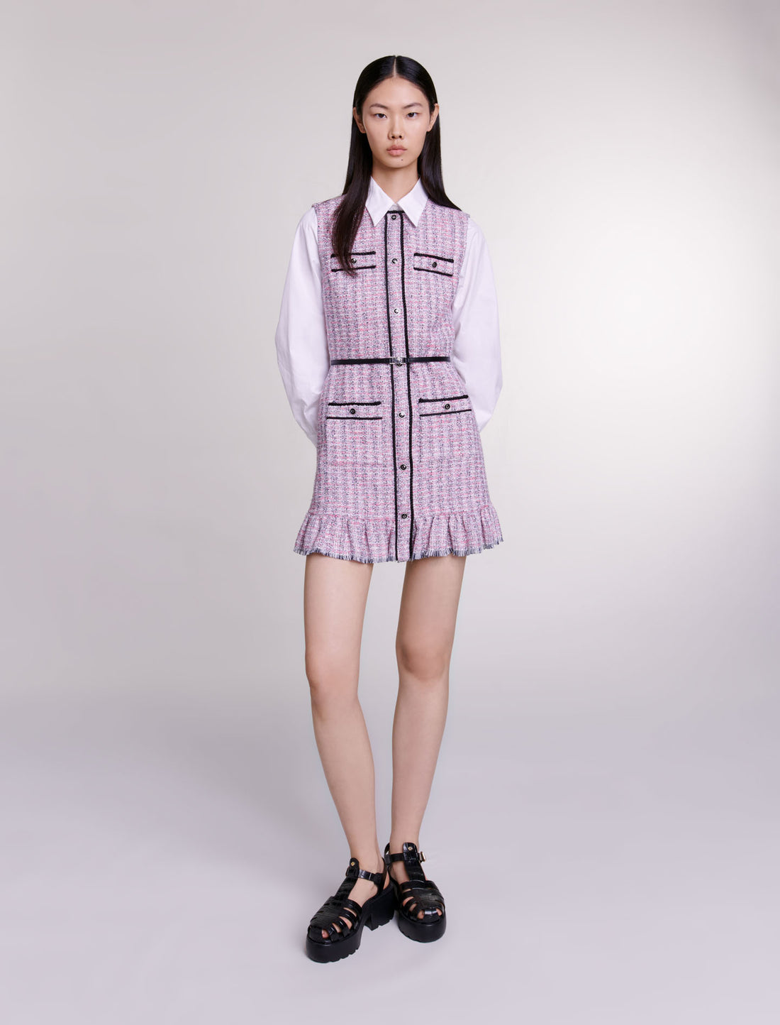 Vestido corto 2 en 1 de tweed