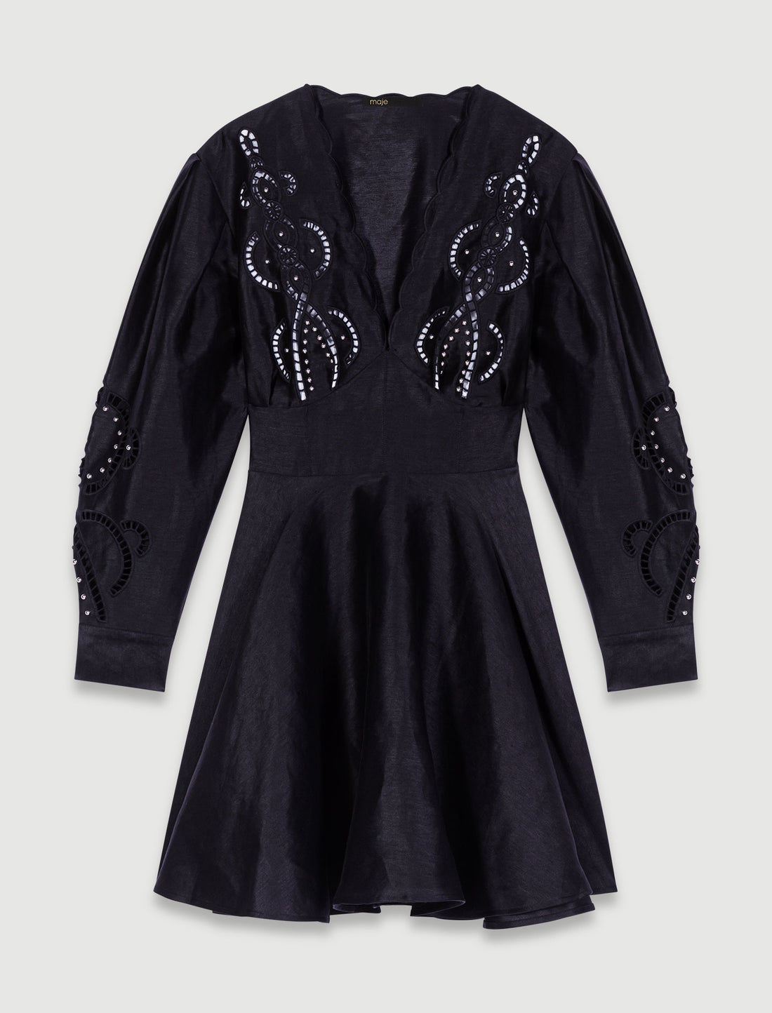 Vestido corto de lino con bordados