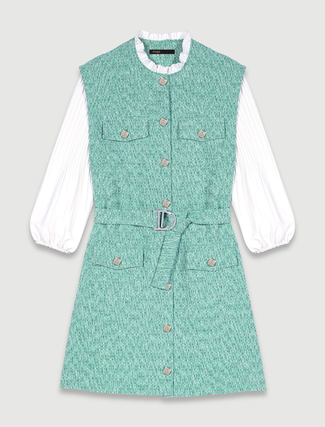 Vestido bimaterial de tweed