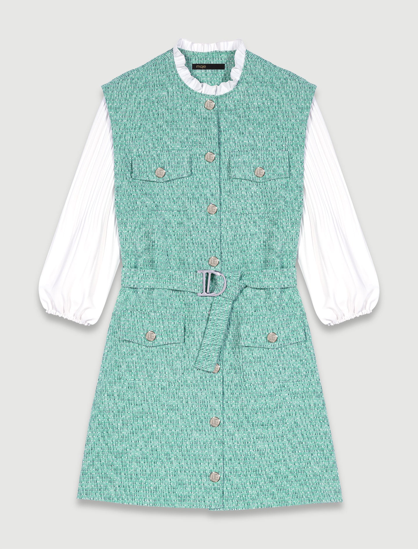 Vestido bimaterial de tweed