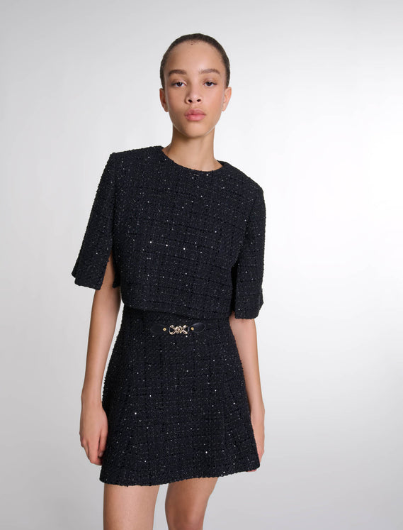 Vestido corto 2-en-1 de tweed