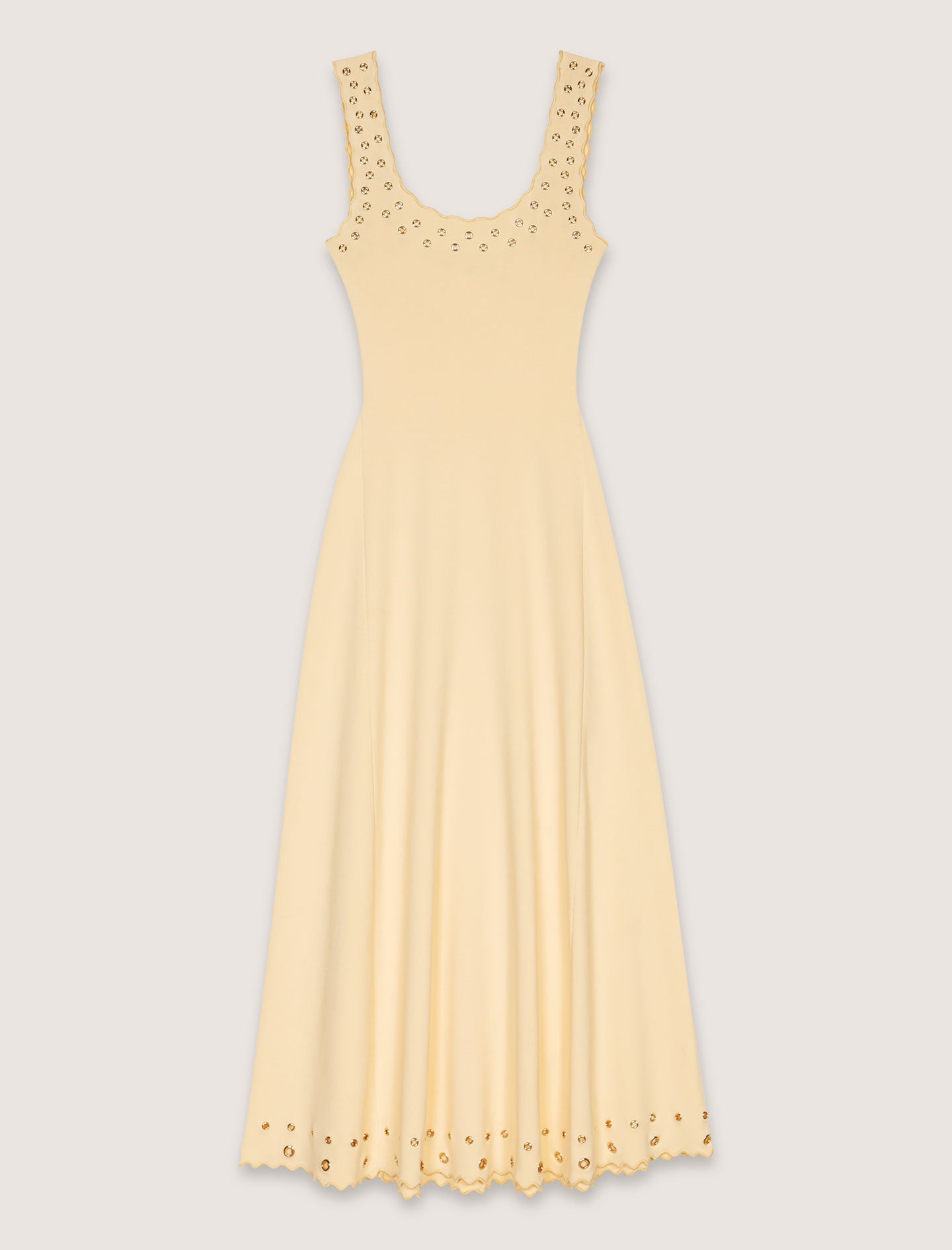 Vestido largo de punto con ojales