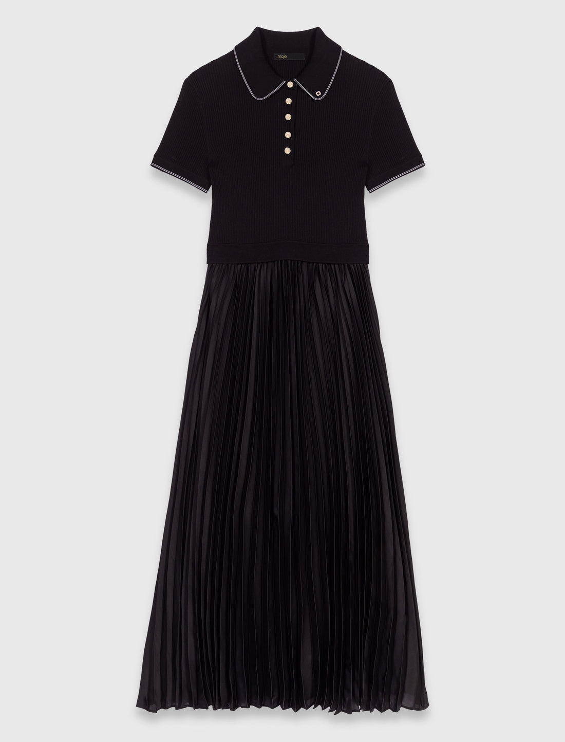 Vestido largo plisado cuello polo