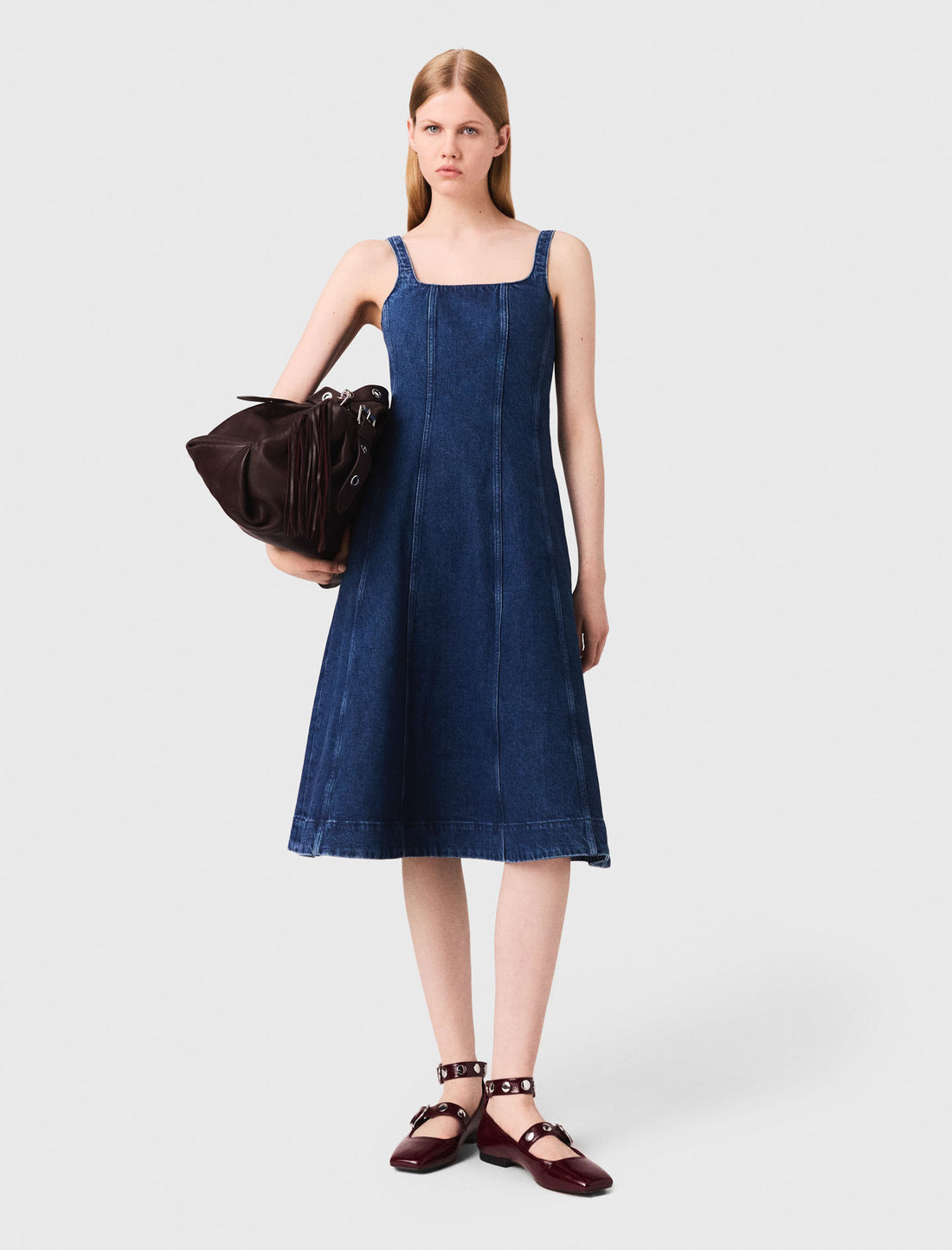 Vestido acampanado largo de denim