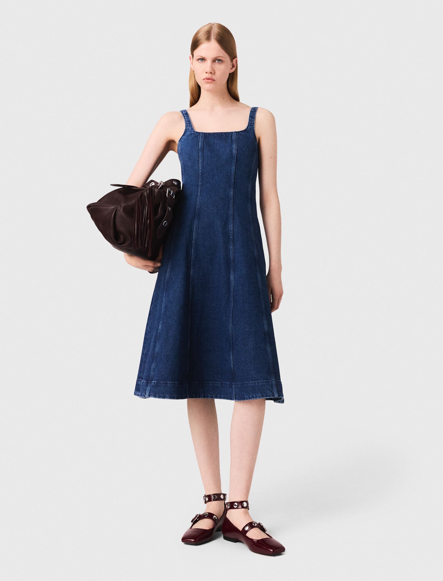 Vestido acampanado largo de denim