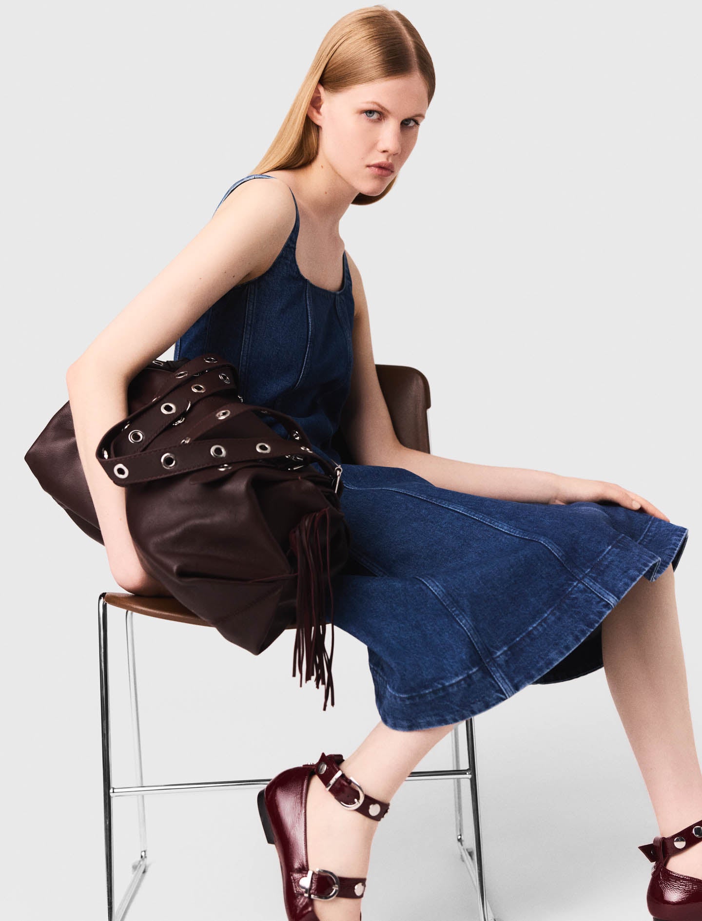 Vestido acampanado largo de denim