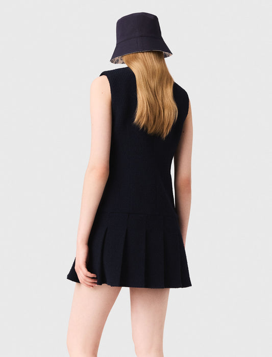 Vestido tweed corto, cuello extraíble