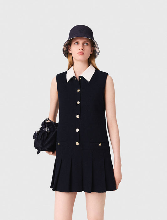 Vestido tweed corto, cuello extraíble