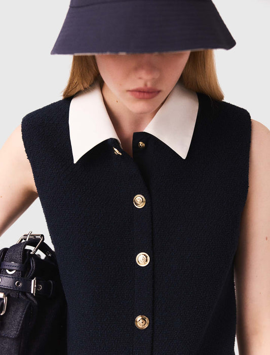 Vestido tweed corto, cuello extraíble