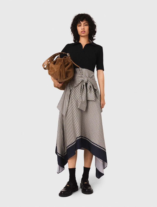 Vestido bimaterial estampado