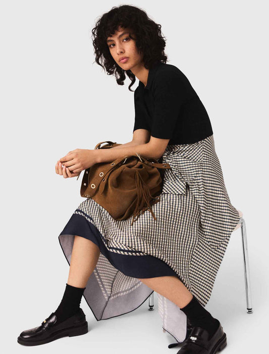 Vestido bimaterial estampado