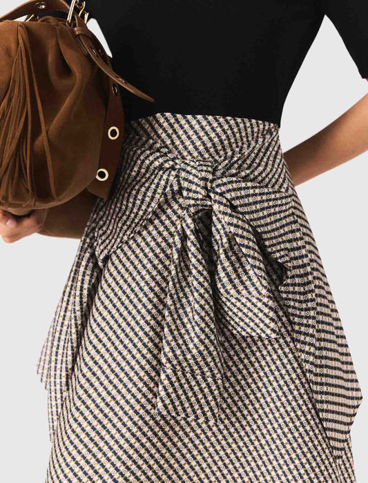 Vestido bimaterial estampado