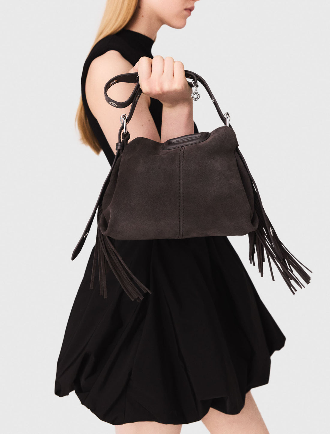 Vestido corto de punto y tafetán