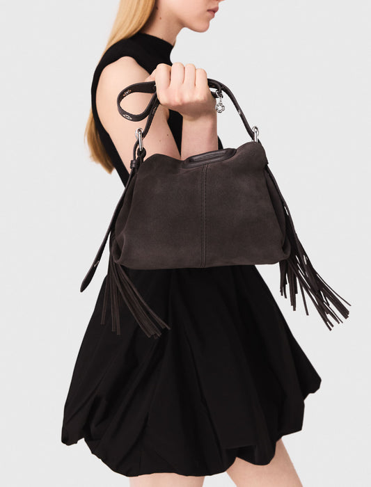 Vestido corto de punto y tafetán