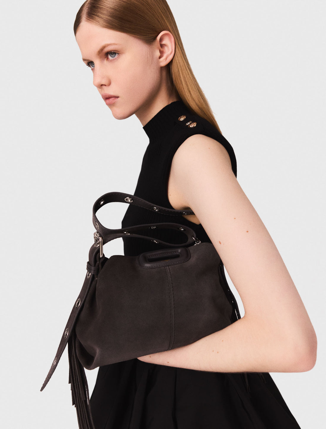 Vestido corto de punto y tafetán