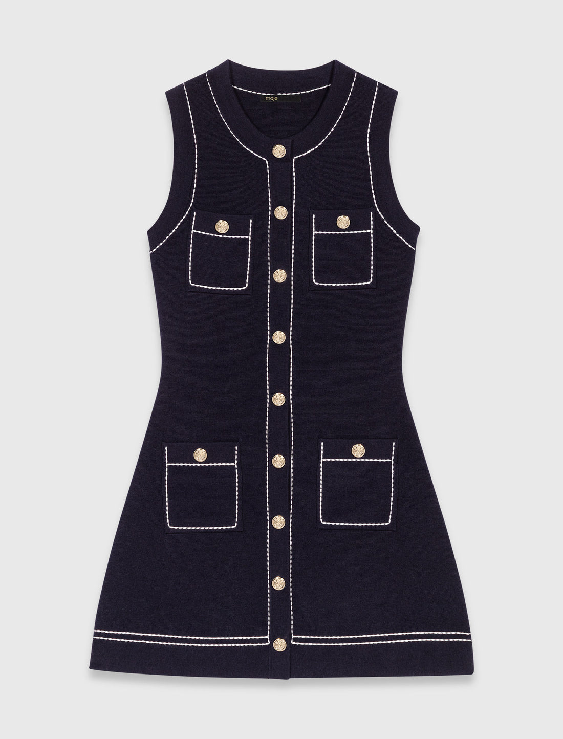 Vestido recto de punto pespunteado