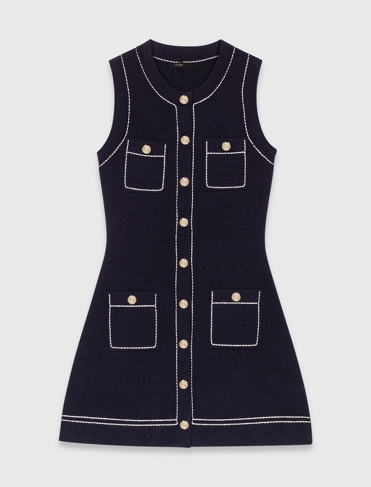 Vestido recto de punto pespunteado