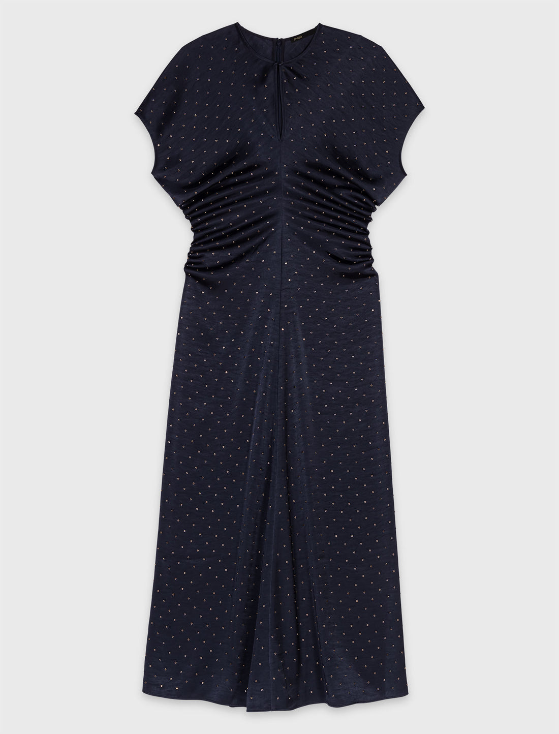 Vestido maxi de satén y tachuelas