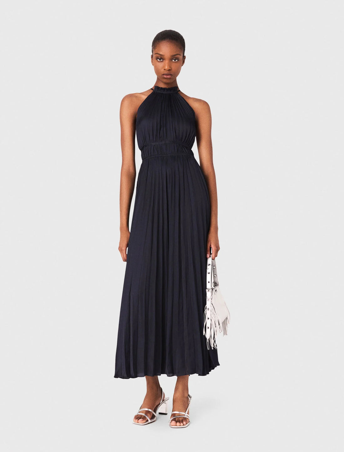Vestido largo plisado de satén
