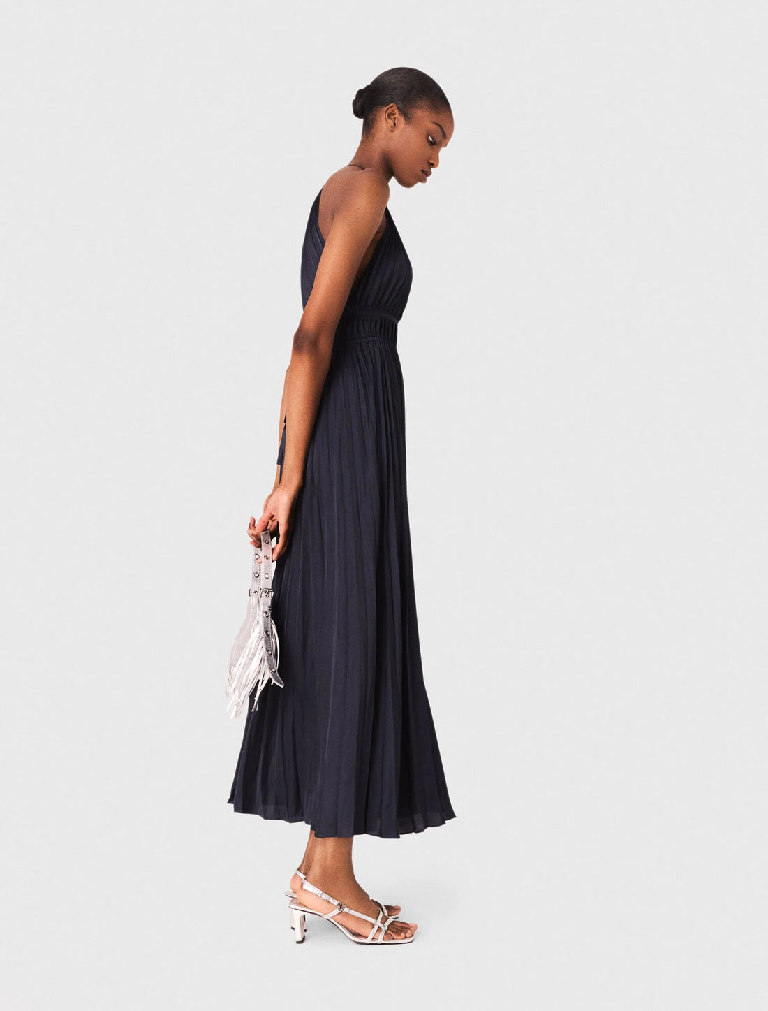 Vestido largo plisado de satén