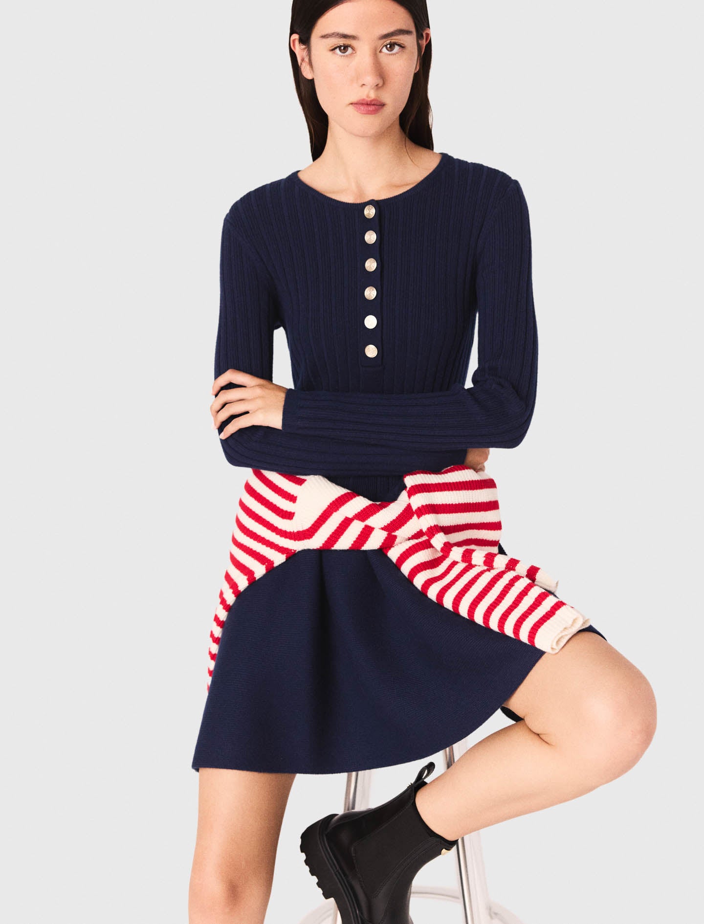 Vestido de punto con falda evasé