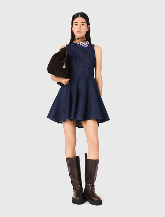 Vestido corto de denim con volantes