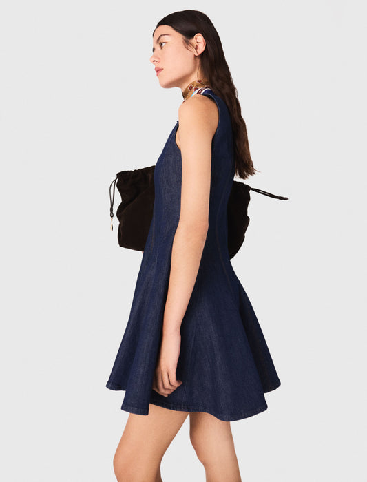 Vestido corto de denim con volantes