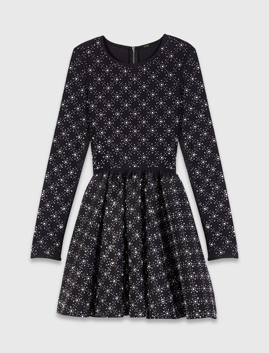 Vestido skater con perlas y strass