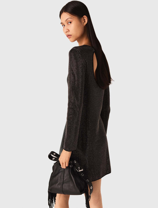 Vestido corto de punto con estrás