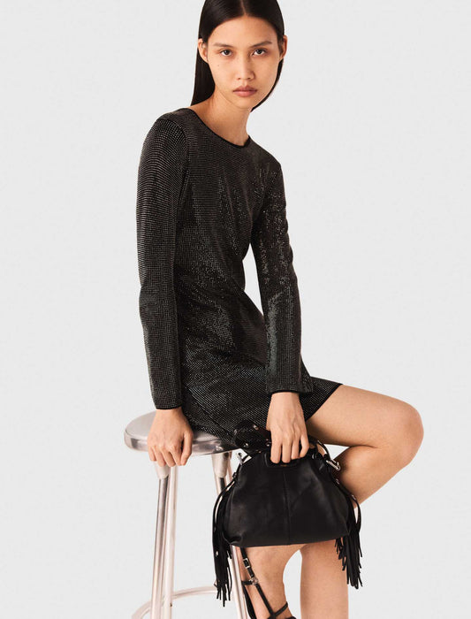 Vestido corto de punto con estrás