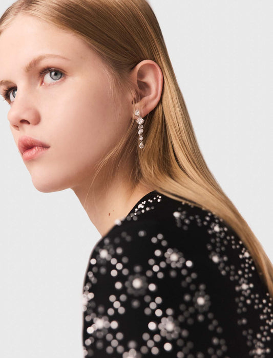 Vestido largo con perlas y strass