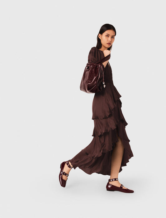 Vestido largo fluido con volantes