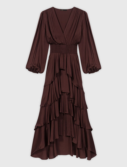 Vestido largo fluido con volantes