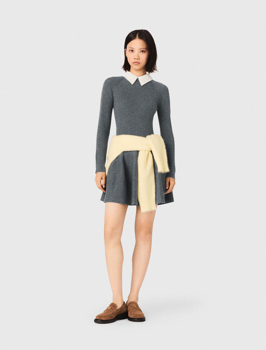 Vestido corto punto cuello perlado