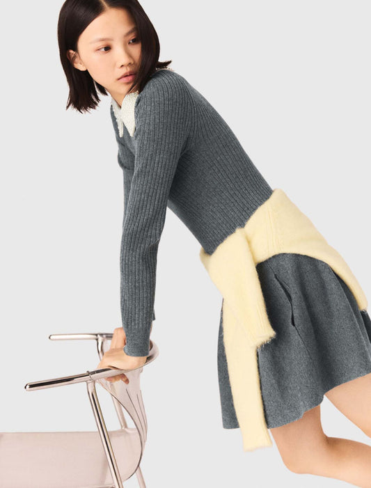 Vestido corto punto cuello perlado