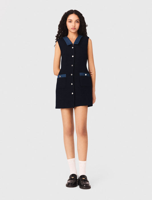 Vestido de tweed y detalles denim
