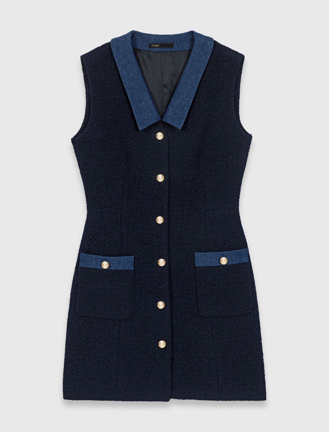 Vestido de tweed y detalles denim