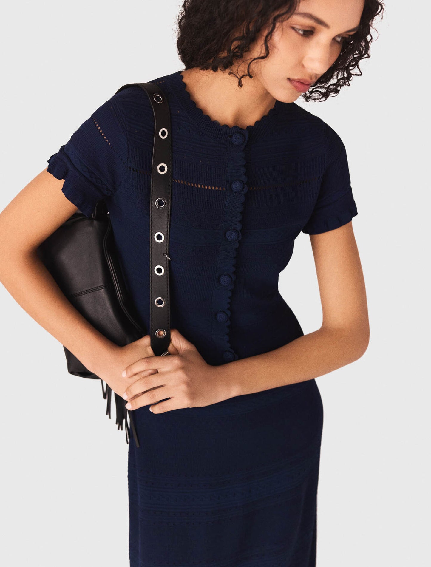 Vestido largo de punto con volantes